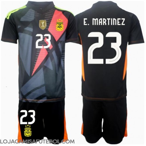 Camisa de Futebol Argentina Emiliano Martinez #23 Goleiro Equipamento Principal Infantil Copa America 2024 Manga Curta (+ Calças curtas)
